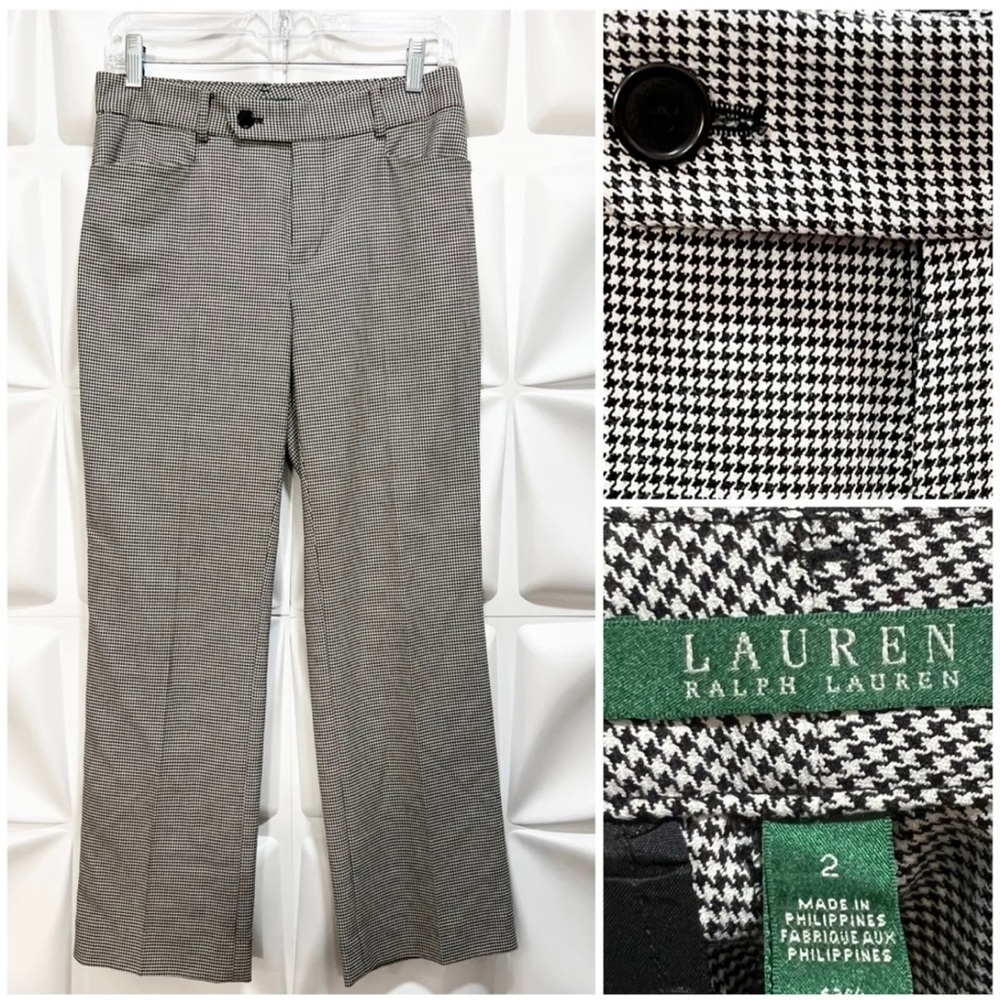 Lauren Ralph Lauren Womens Sz 2 Black Houndstooth Print Ankle Pants Work RARE
